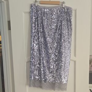Anthropologie Silver Sequin Pencil Skirt